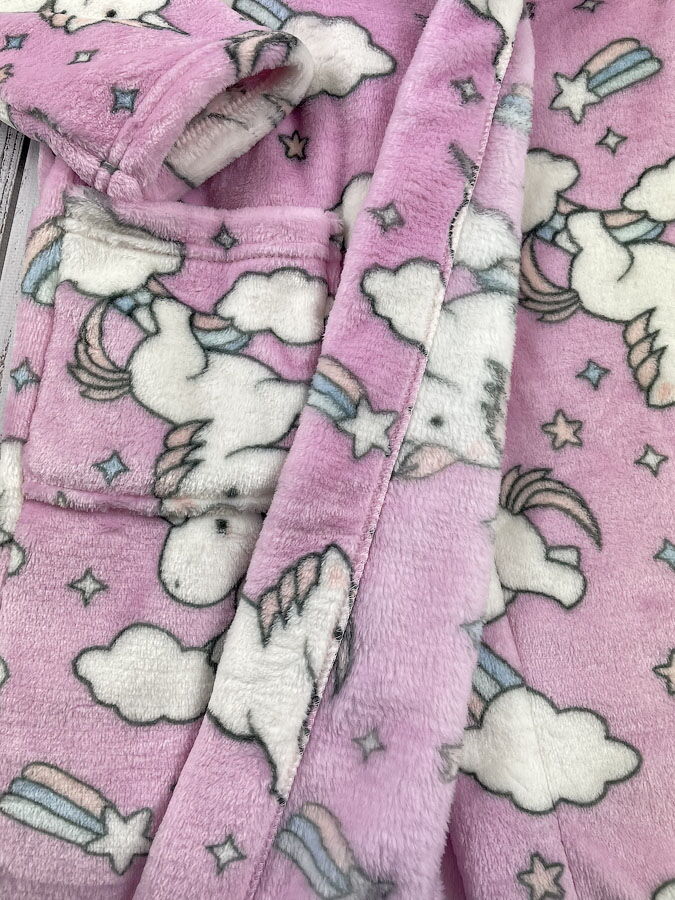 Теплый халат вельсофт для девочки Фламинго Единороги розовый 771-910 - картинка
