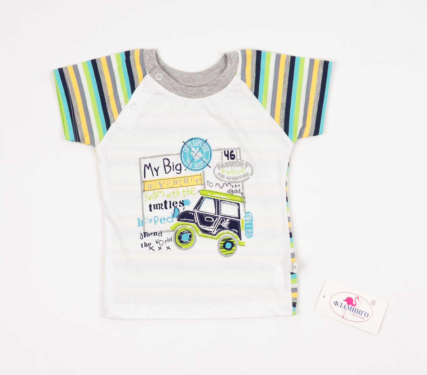 Комплект для мальчика (футболка+шорты) Фламинго серый 587-129 - фото
