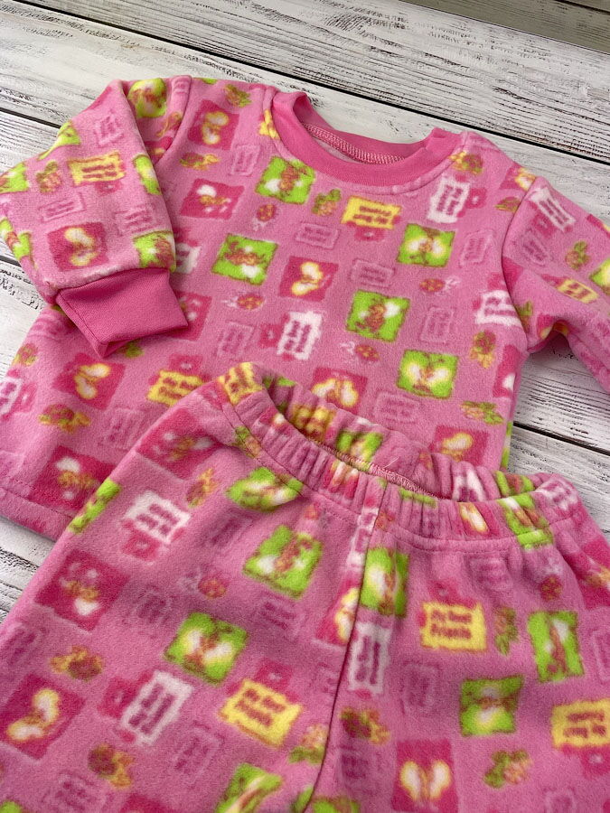Теплая флисовая пижама для девочки Фламинго розовая 347-1404 - размеры