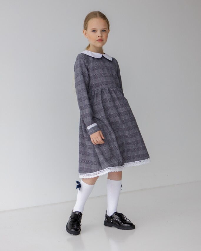 Школьное платье для девочки Tair kids клетка серое 81021 - цена