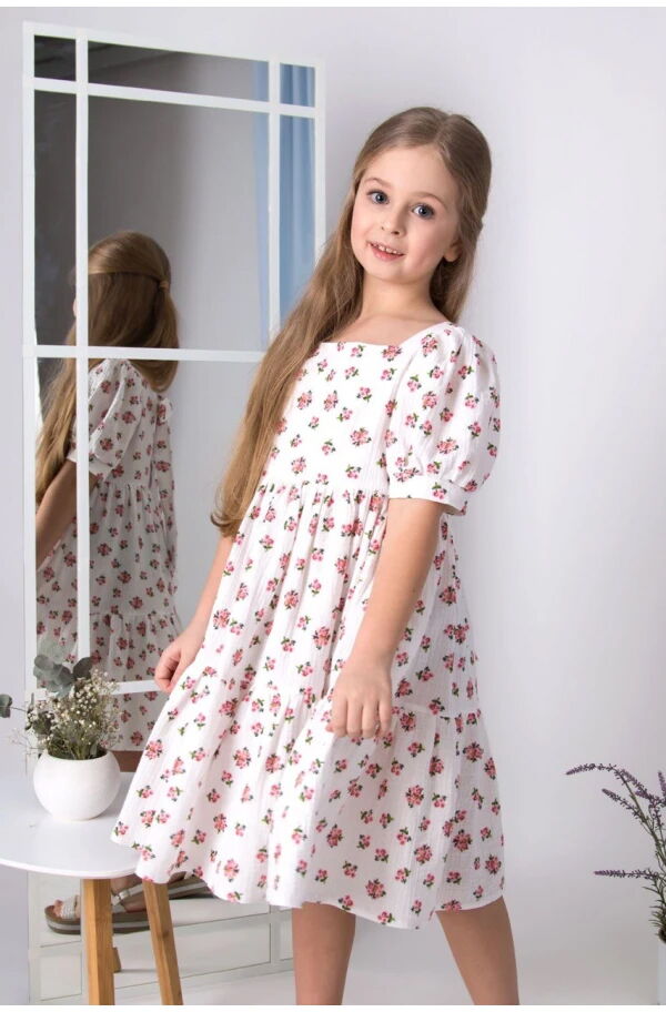 Платье для девочки муслин Mevis кремовое 5065-01 - размеры