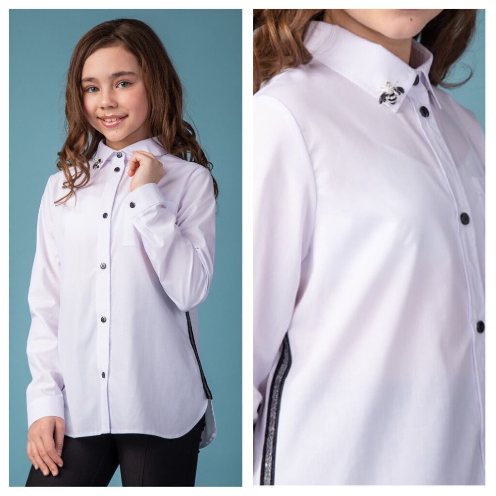 Рубашка школьная для девочки Brilliant Catty белая 19103 - цена