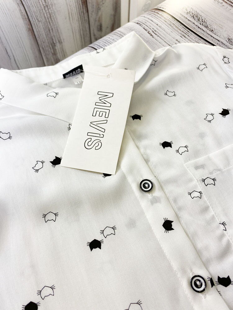 Блузка для девочки Mevis Котики белая 4352-01 - фото