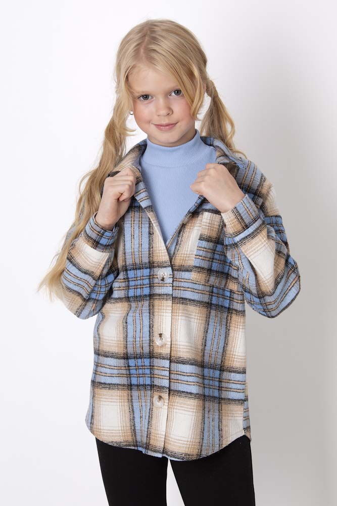 Теплая рубашка в клетку Mevis голубая 4907-02 - фото