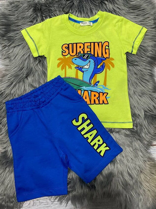 Комплект футболка и шорты для мальчика Breeze Shark салатовый 15176 - цена