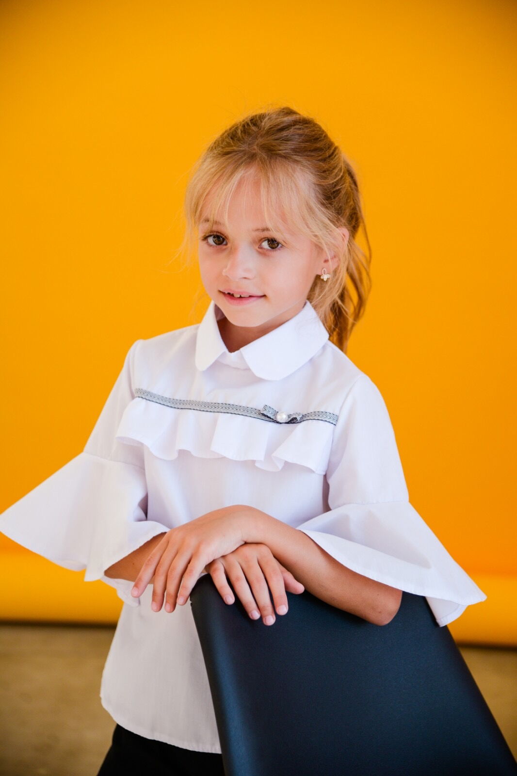 Нарядная школьная блузка для девочки белая 1308 - размеры