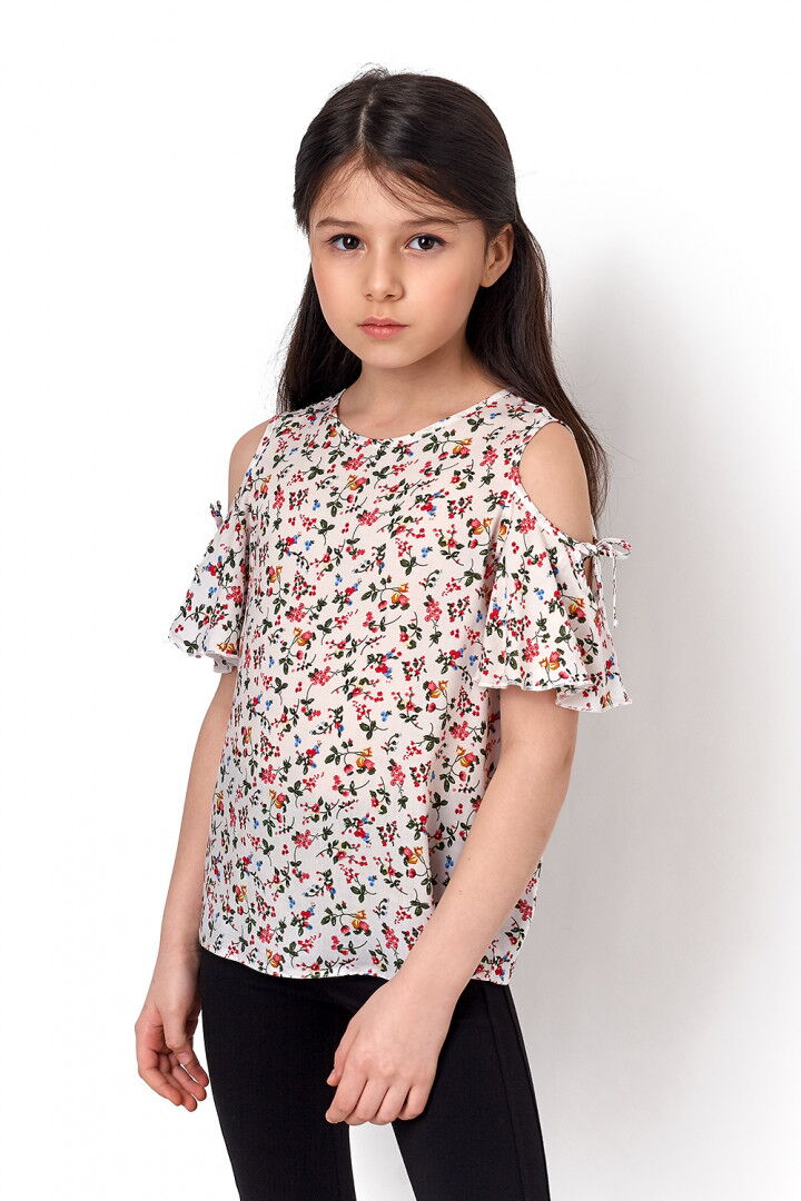 Блузка с коротким рукавом для девочки Mevis белая 3440-01 - цена