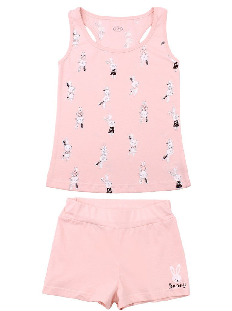Комплект майка и шорты для девочки Фламинго Зайчики персиковый 242-115 - цена