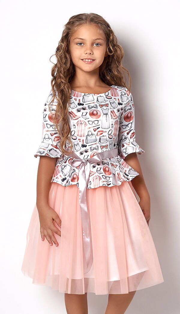 Нарядное платье для девочки Mevis персиковое 2177-01 - цена