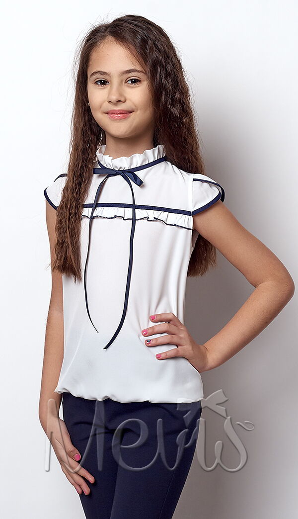Блузка с коротким рукавом для девочки Mevis молочная 2424-01 - цена