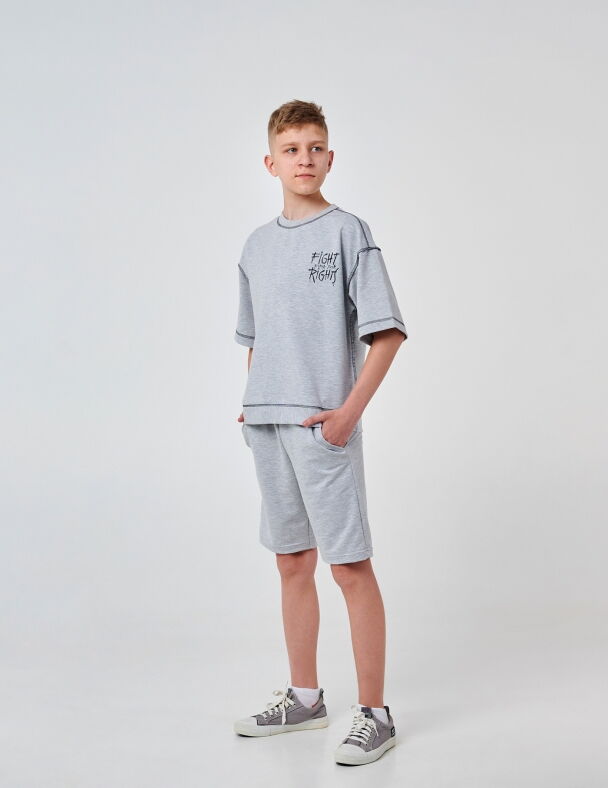 Летний комплект футболка и шорты для мальчика SMIL серый меланж 117385 - цена