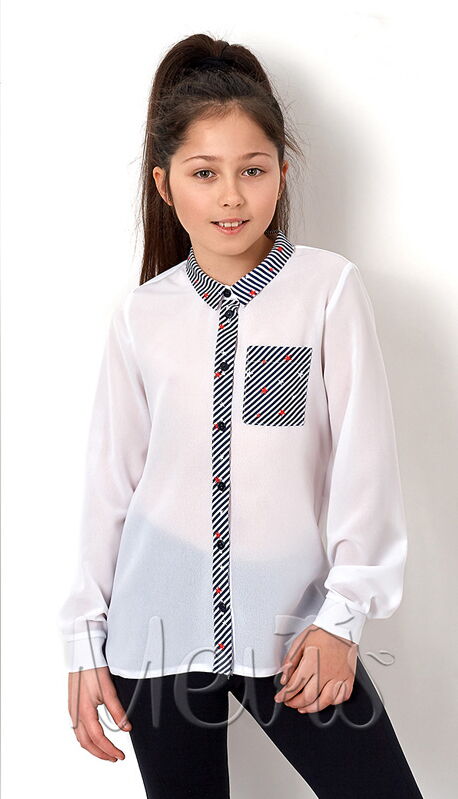 Школьная блузка для девочки Mevis белая с синим кантом 2763-02 - цена