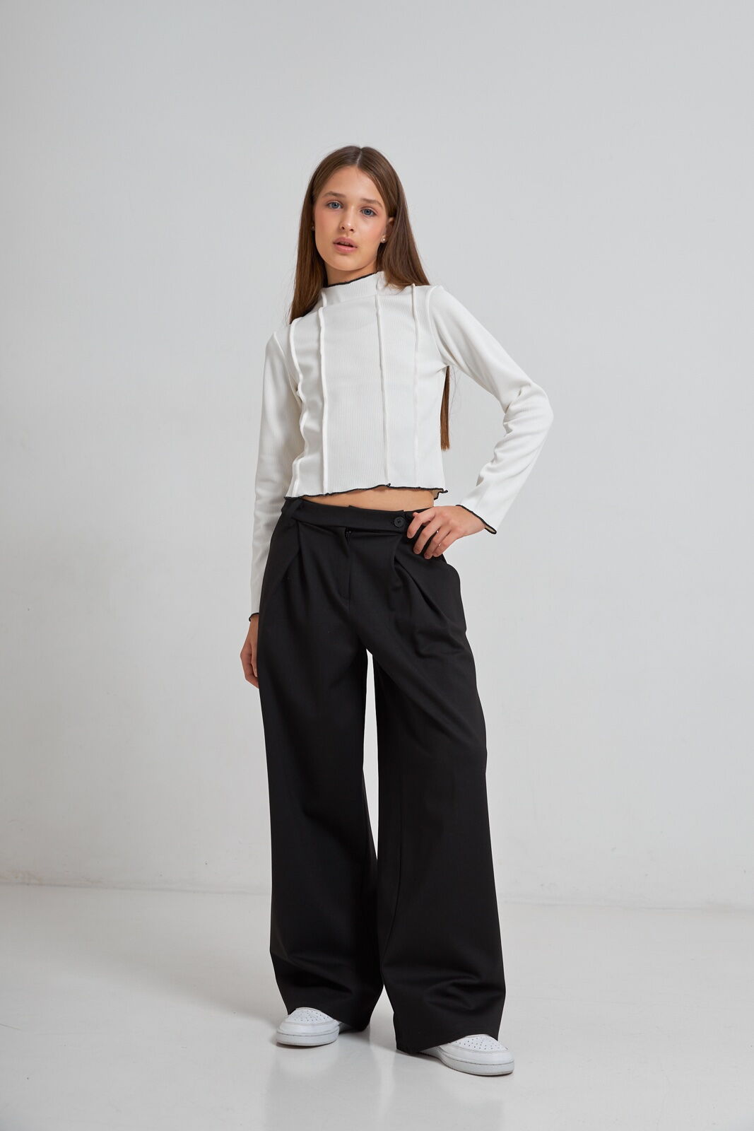 Брюки школьные для девочки Valza трикотаж черные 3417 - картинка