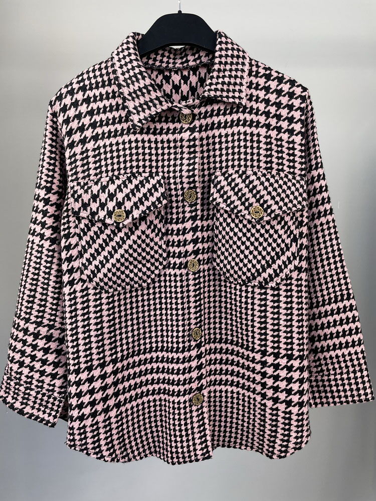 Теплая рубашка для девочки гусиная лапка розовая 0412 - размеры