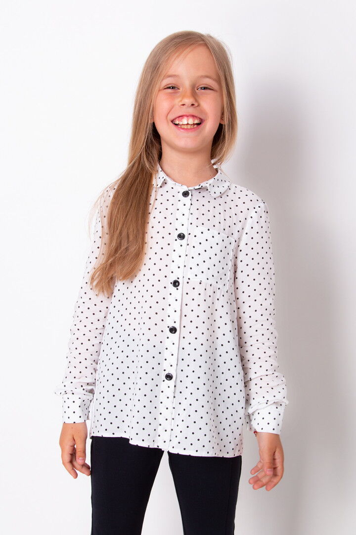 Блузка с длинным рукавом для девочки Mevis Горошек белая 3334-04 - цена