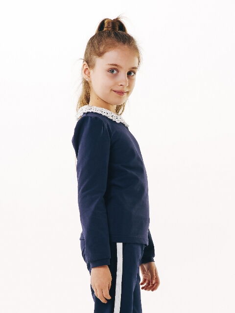 Блуза трикотажная с натуральным кружевом SMIL синяя 114639 - размеры
