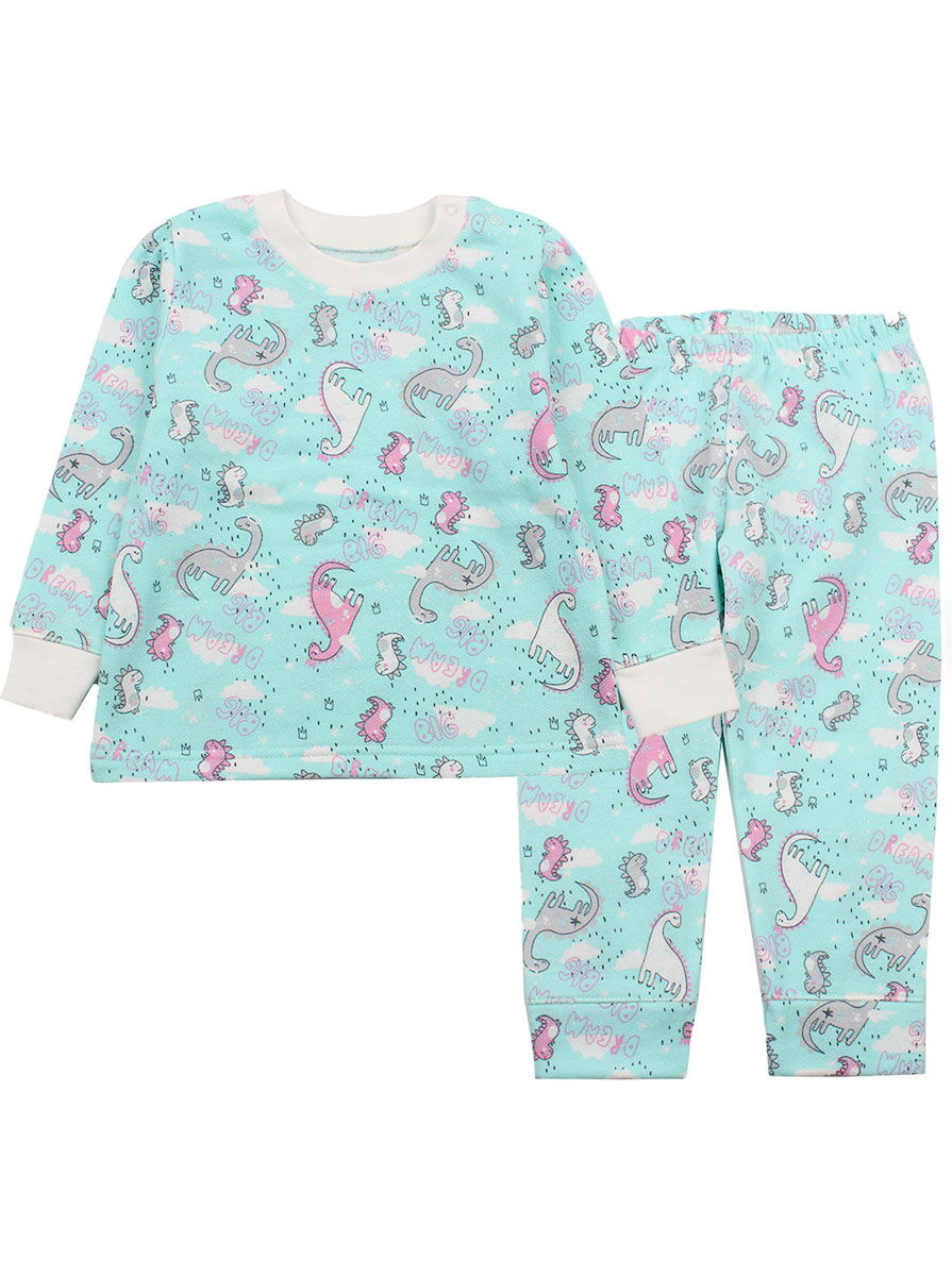 Утепленнная пижама для девочки Фламинго Динозаврики мятная 109-307 - цена