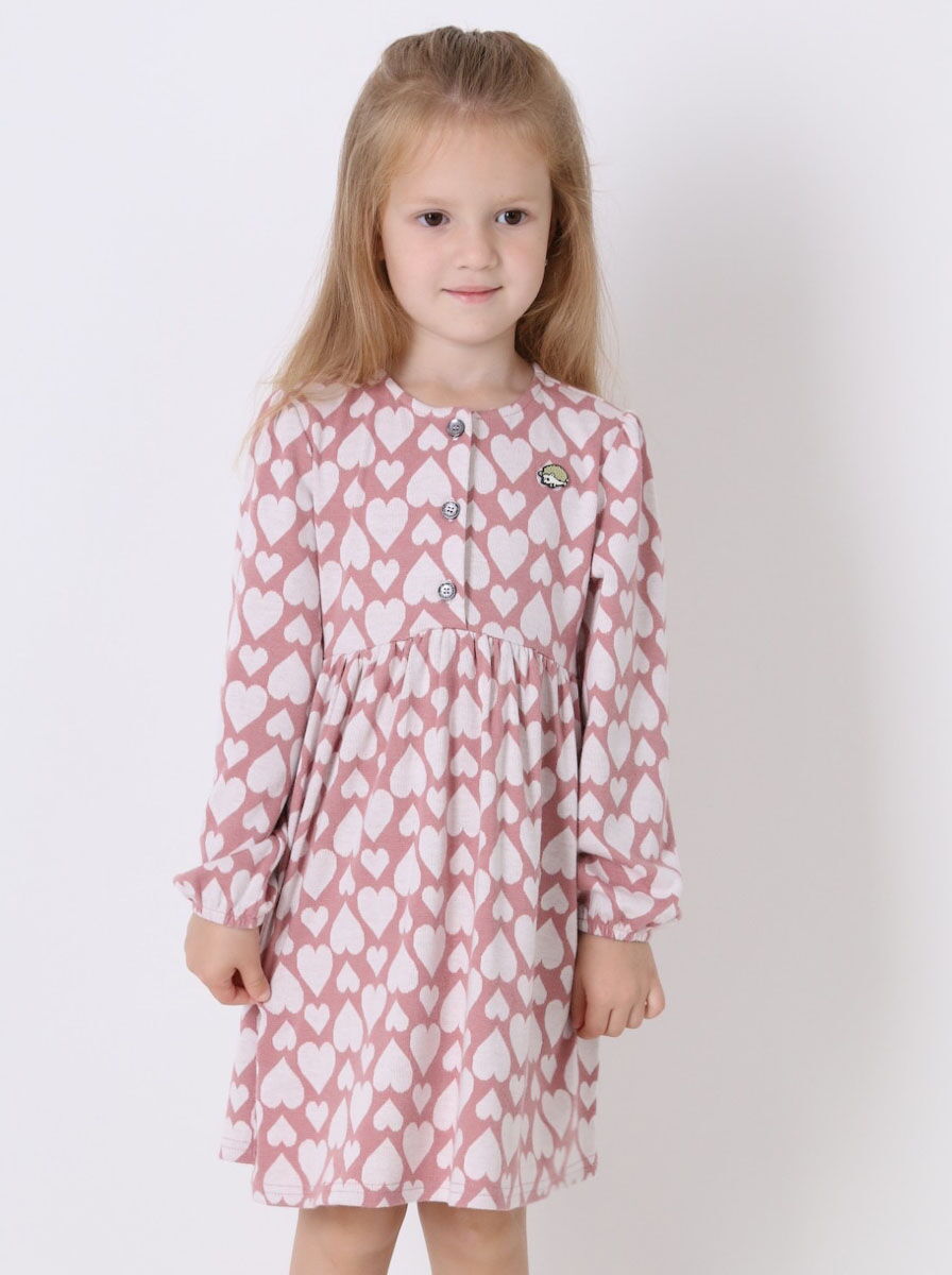 Трикотажное платье для девочки Mevis Сердечки розовое 3921-03 - цена