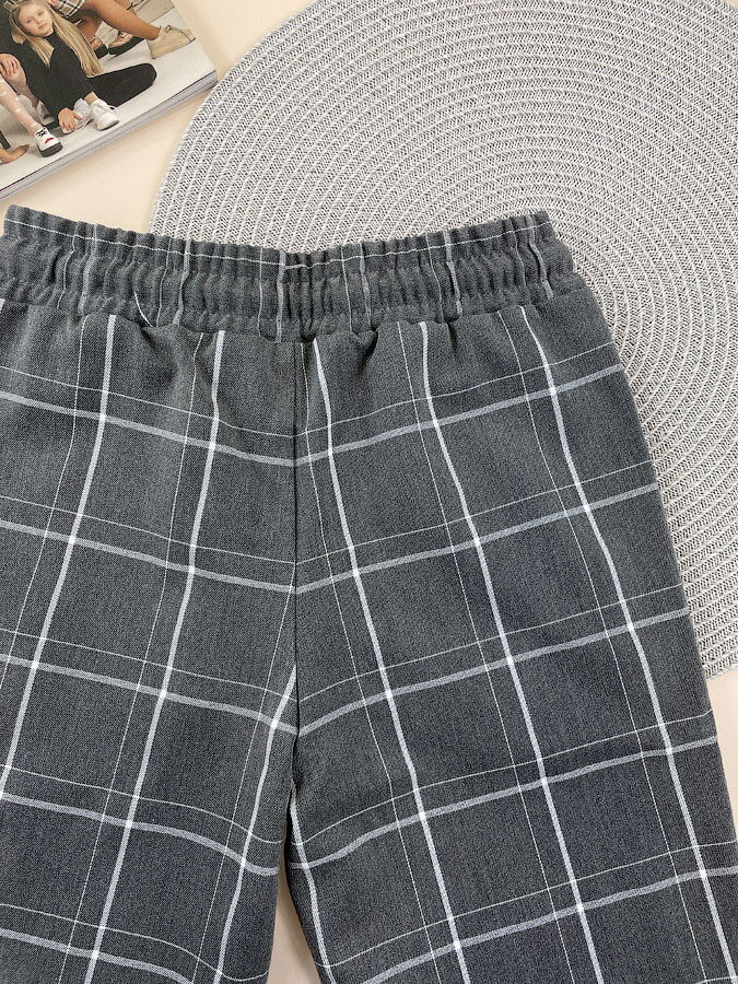 Брюки-слоучи для девочки Mevis Клетка серые 5160-03 - фотография
