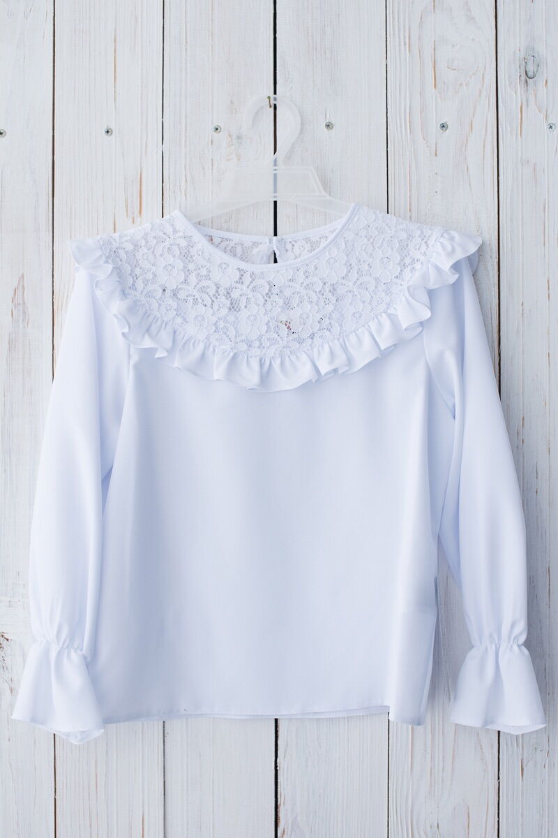 Блузка с кружевом для девочки SIM белая 22 - фотография