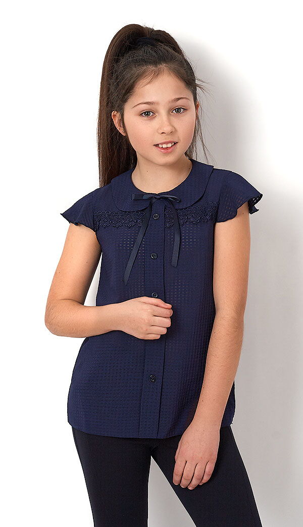 Блузка с коротким рукавом для девочки Mevis темно-синяя 2684-03 - цена