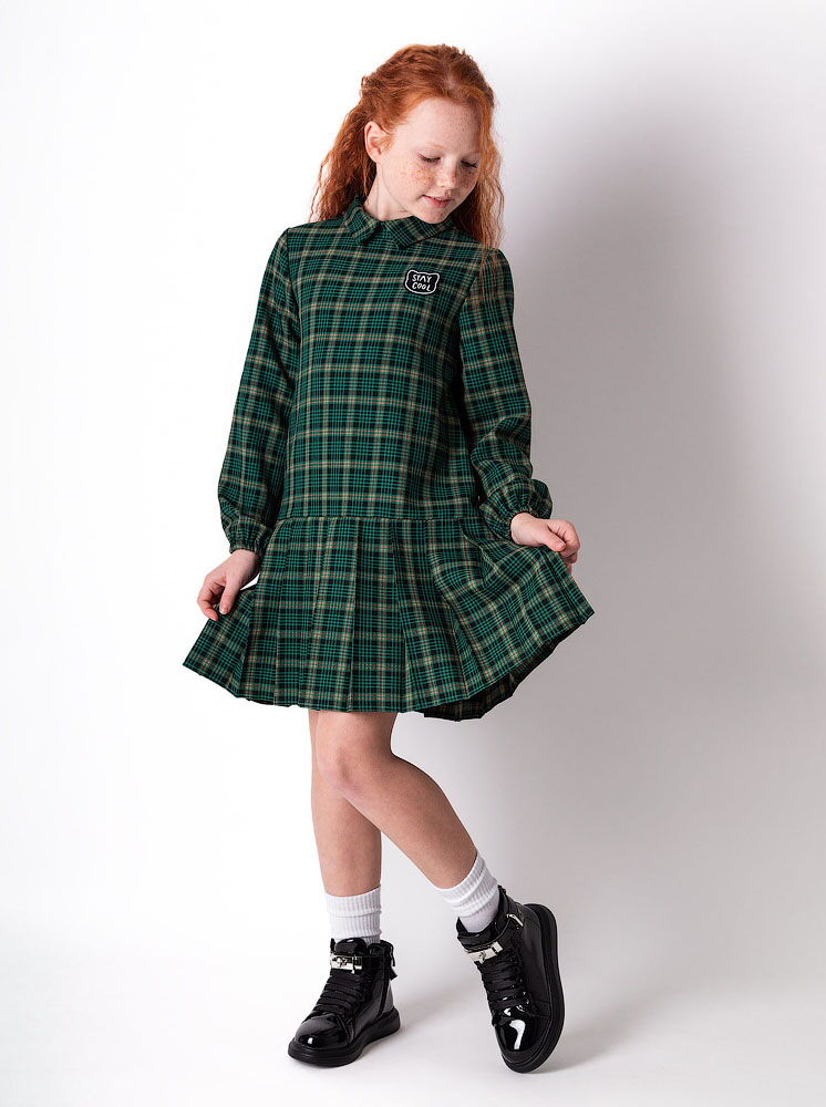 Платье для девочки Mevis Клетка зеленое 4296-02 - фото