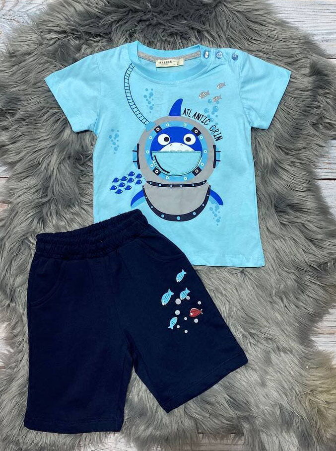 Комплект футболка и шорты для мальчика Breeze Акула голубой 13740 - цена