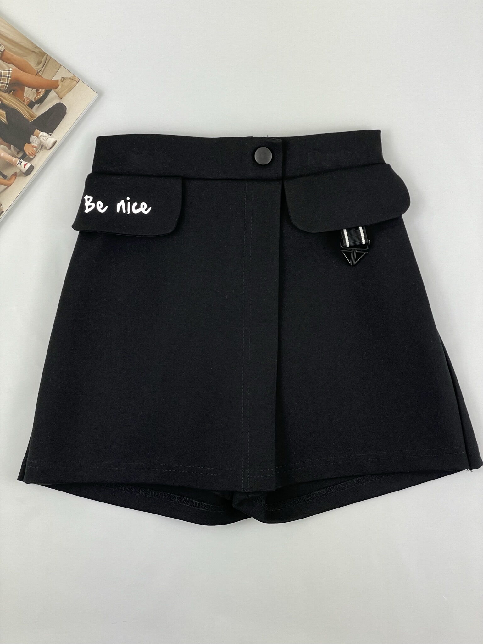 Юбка-шорты для девочки Mevis черная 4110-02 - фотография