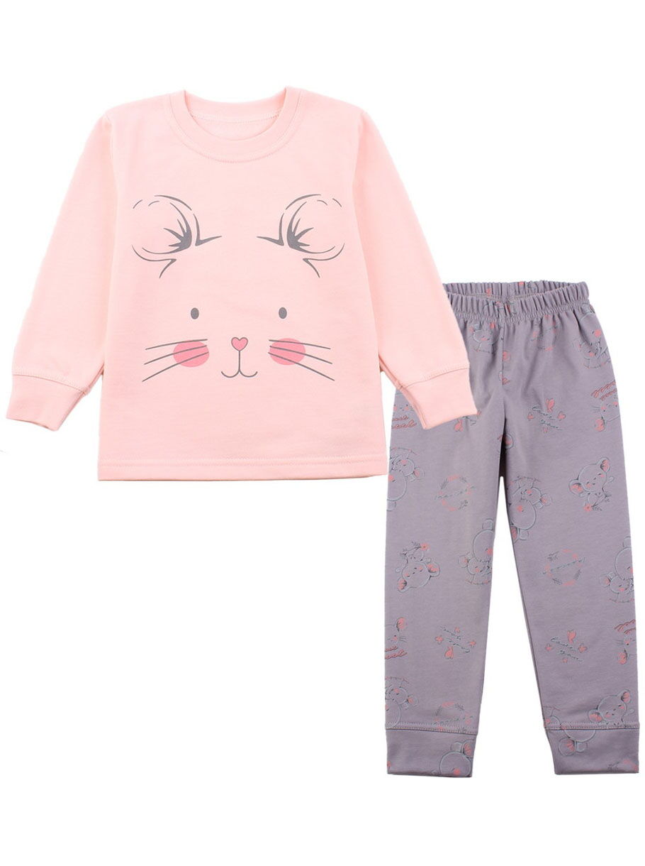 Утепленная пижама для девочки Фламинго Мышонок персиковая 329-313 - цена