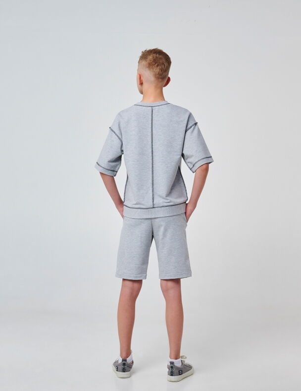 Летний комплект футболка и шорты для мальчика SMIL серый меланж 117385 - фотография