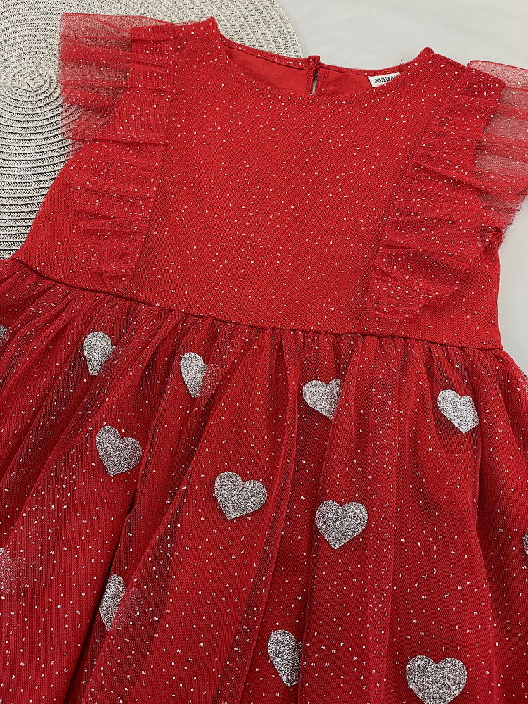 Нарядное платье для девочки Mevis Сердечки красное 5048-02 - размеры