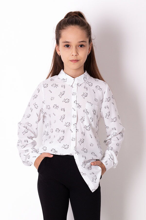 Рубашка для девочки Mevis Котики белая 3668-01 - цена