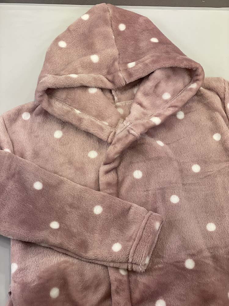 Теплый халат вельсофт для девочки Фламинго Горох пудра 883-910 - фотография