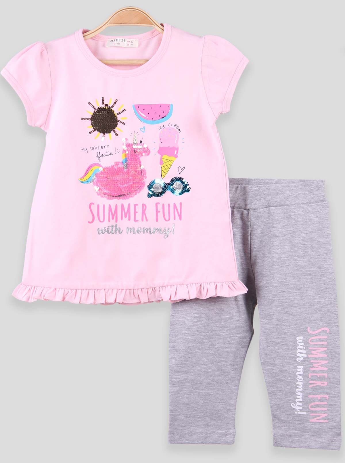 Комплект футболка и бриджи для девочки Breeze Summer Fun розовый 13733 - цена