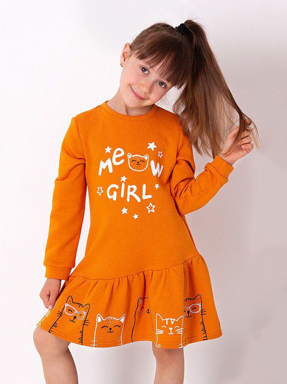 Трикотажное платье для девочки Mevis MeowGirl оранжевое 3559-04 - цена