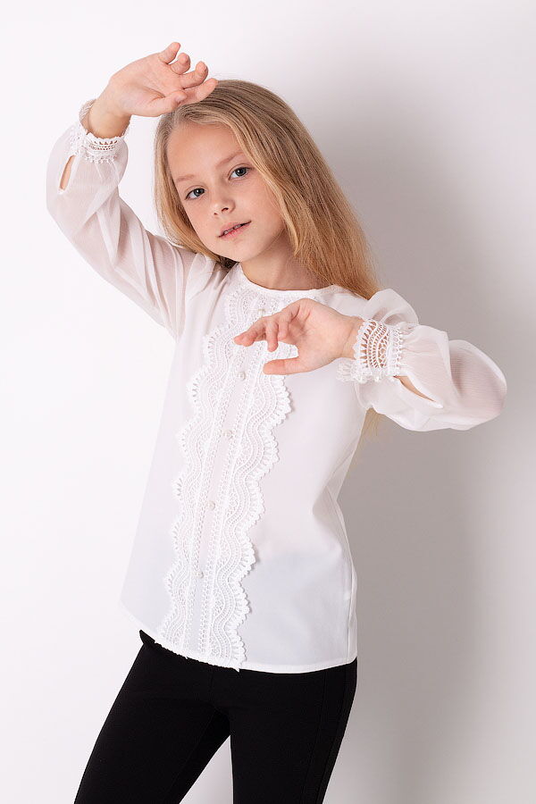 Блузка с длинным рукавом для девочки Mevis молочная 3628-02 - цена