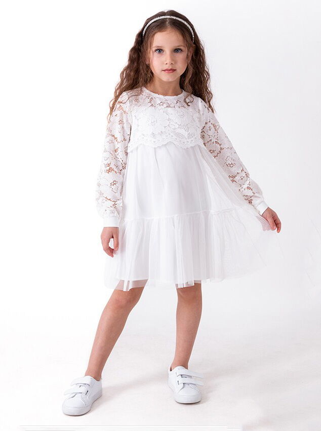 Нарядное платье для девочки Mevis белое 4057-01 - цена