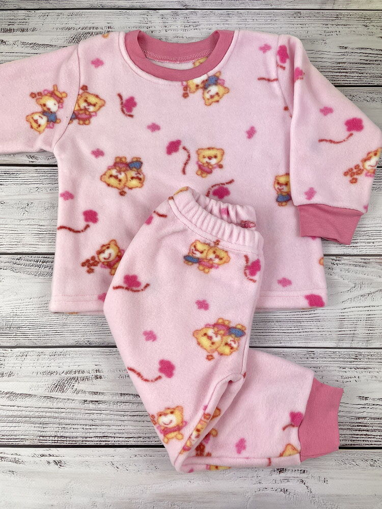 Теплая пижама флис для девочки Фламинго розовая Мишки 347-1404 - фото
