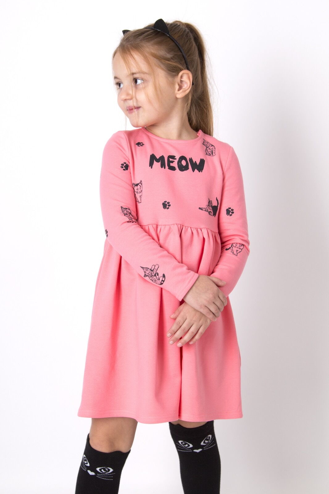 Теплое платье для девочки Mevis Котики персиковое 4902-01 - цена