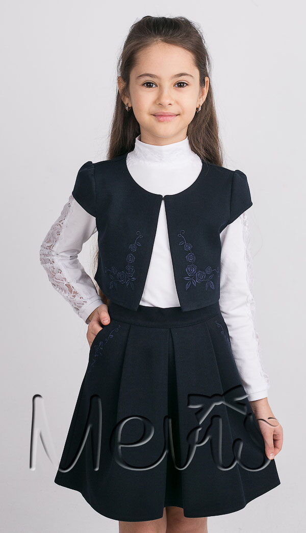 Школьный костюм для девочки (юбка+болеро) Mevis синий 2068-01 - цена