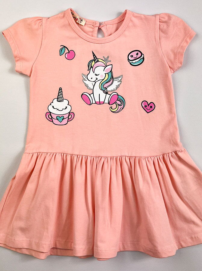 Трикотажное платье для девочки Barmy Единорожка персиковое 0757 - цена
