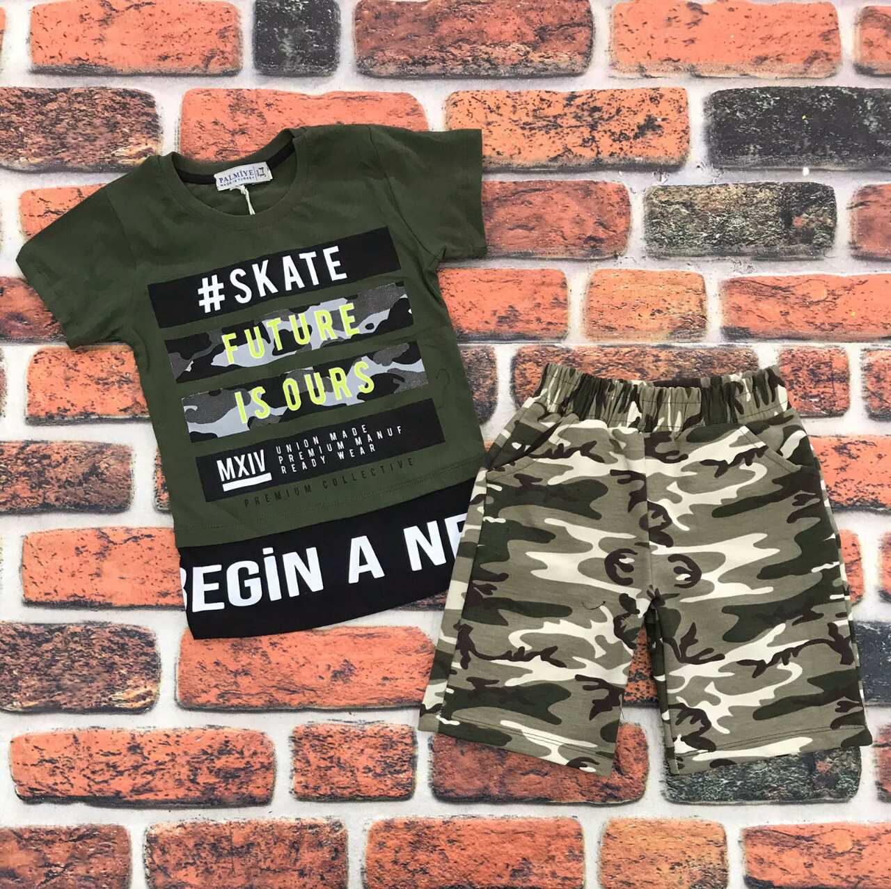 Комплект футболка и шорты для мальчика Милитари хаки 1092 - фото