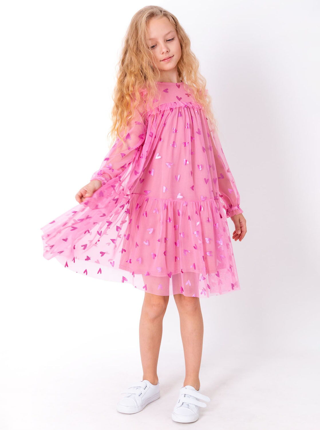 Нарядное платье для девочки Mevis Сердечки розовое 4065-02 - размеры