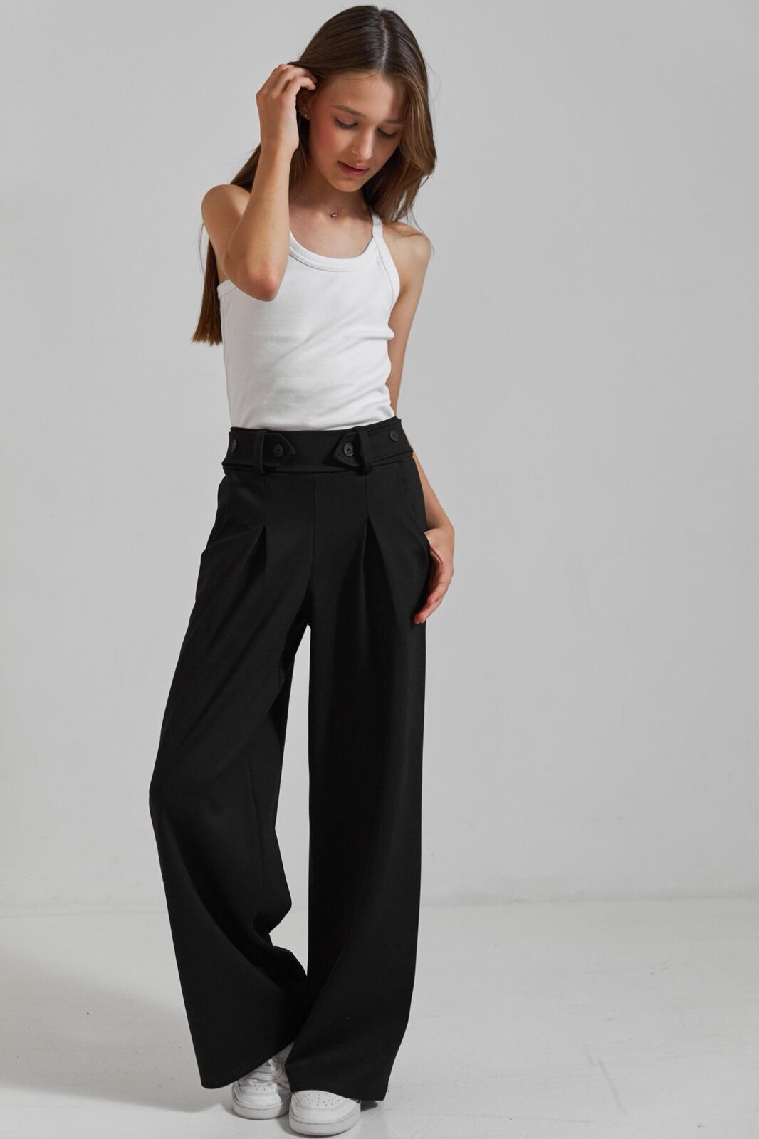 Брюки-палаццо для девочки трикотаж Valza черные 5107 - размеры