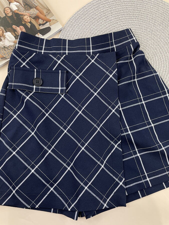 Юбка-шорты для девочки Mevis Клетка синяя 5163-02 - размеры