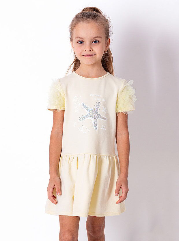Трикотажное платье для девочки Mevis молочное 3738-02 - цена