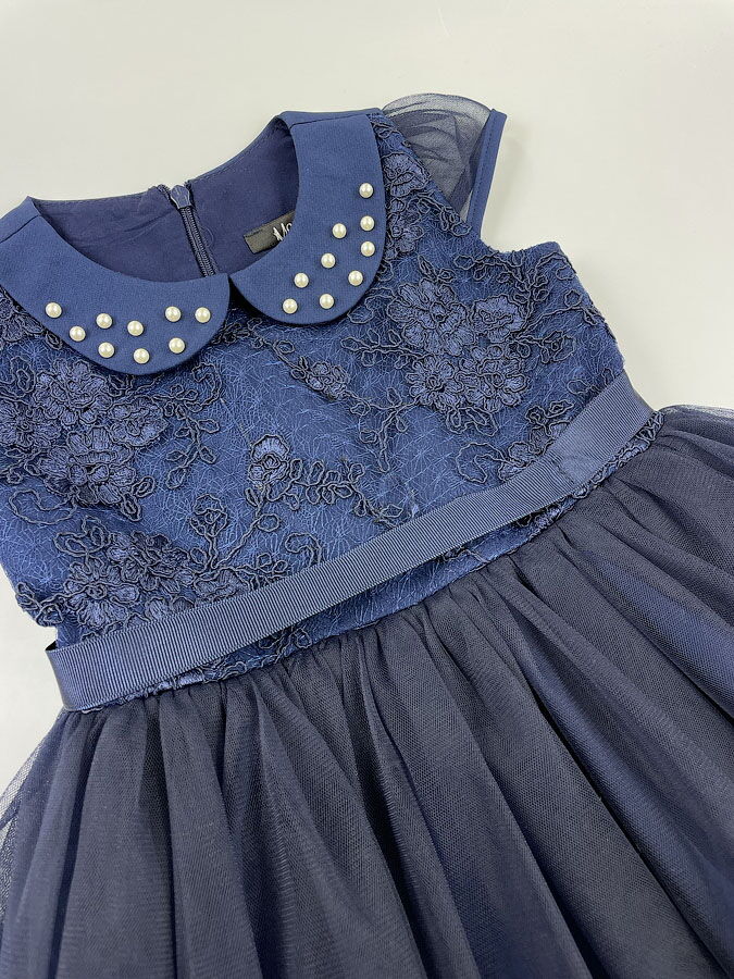 Нарядное платье для девочки Mevis синее 3200-02 - картинка