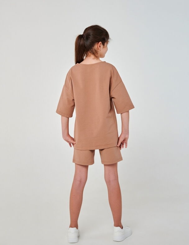 Костюм футболка и шорты для девочки SMIL Dream коричневый мокко 117390 - фото