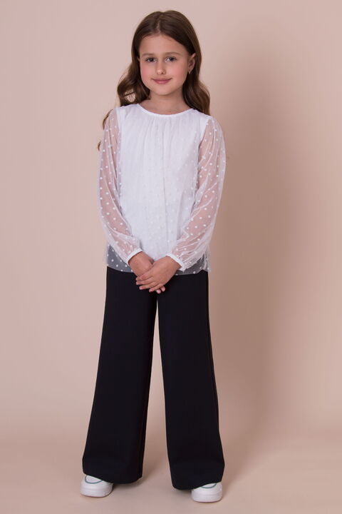 Нарядная блузка для девочки Mevis Горошек белая 5151-01 - фото