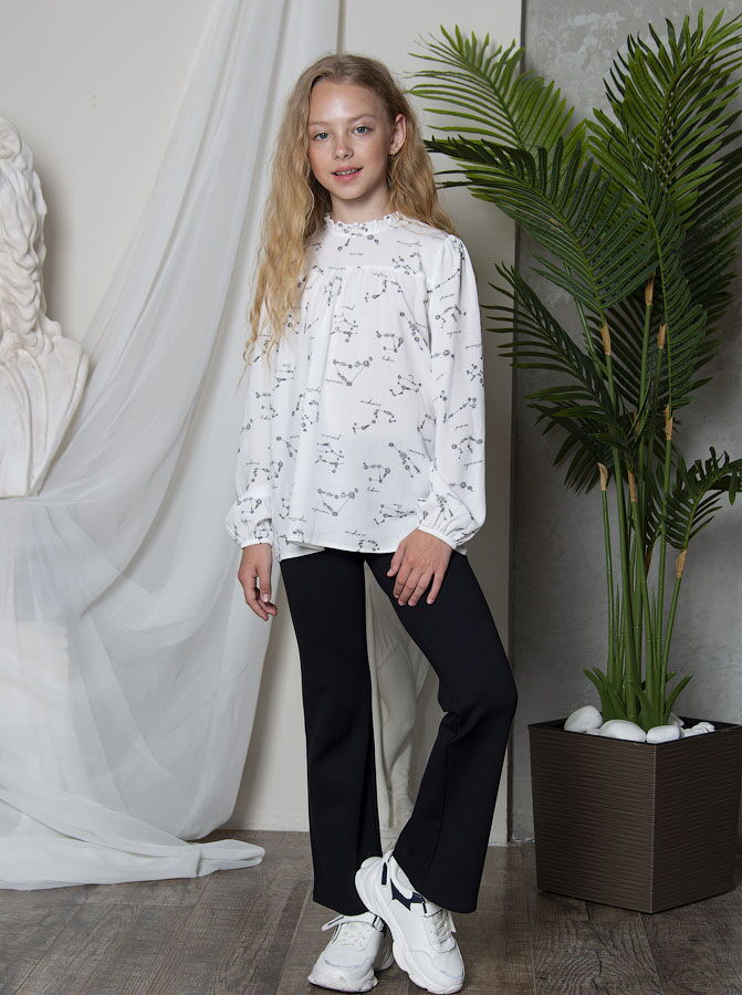 Школьная блузка для девочки Mevis Цветочки белая 4741-01 - цена